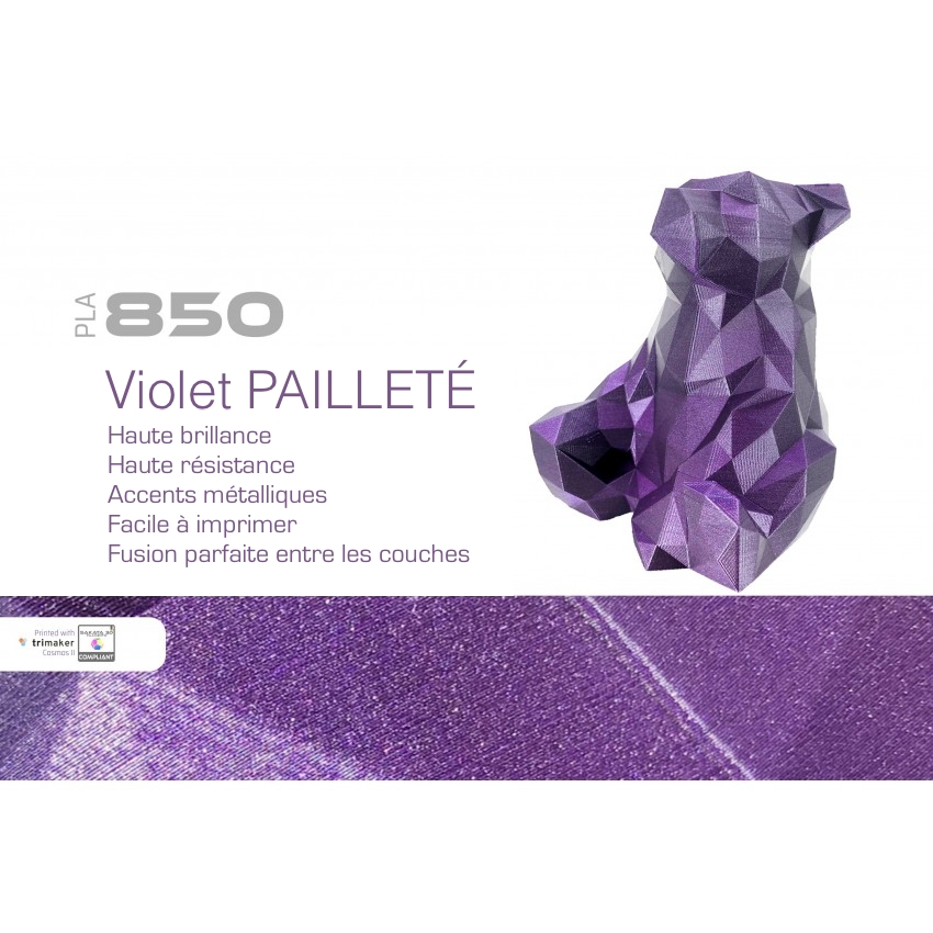 Filament PLA 3D850 violet pailleté exemple