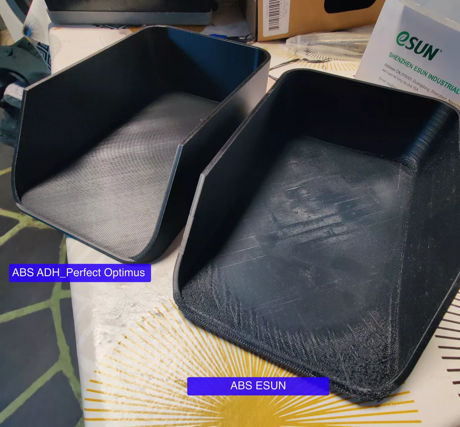 comparaison filament ABS ADH_Perfect Optimus avec le filament ABS ESUN 3