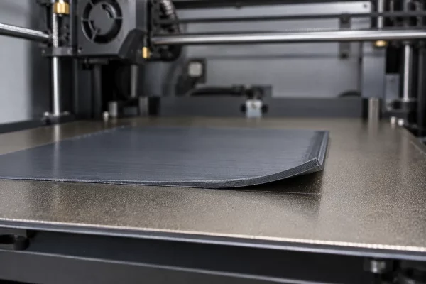Angle d’une pièce en ABS se relevant du plateau sous l’effet du warping.