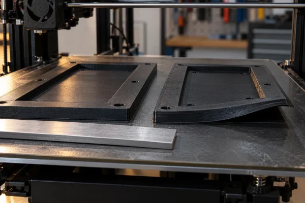 Comparaison entre un gabarit imprimé à plat et une pièce déformée par le warping de l’ABS