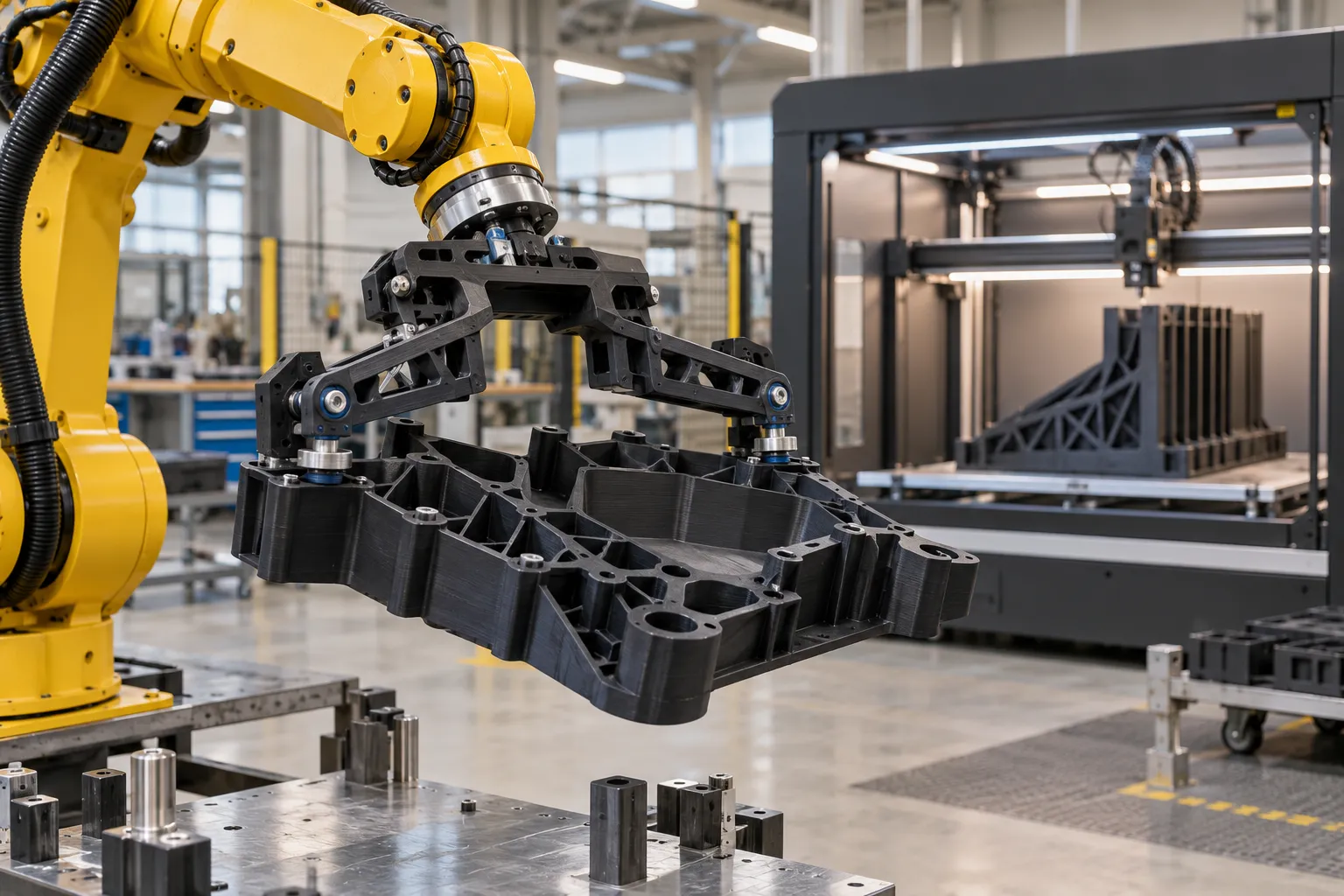 Outillage industriel imprimé en 3D installé sur un bras robotisé